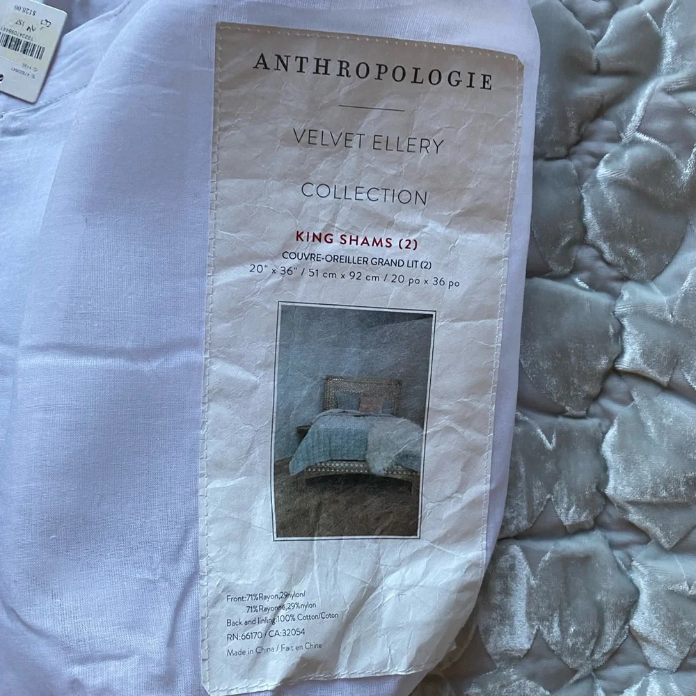 NWT NEW ANTHROPOLOGIE Ellery Velvet set of 2 king shams grey - Picture 7 of 11